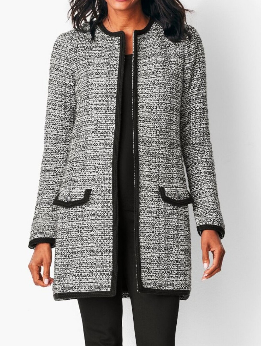 Talbots Black/White Textured Tweed Sweater Jacket